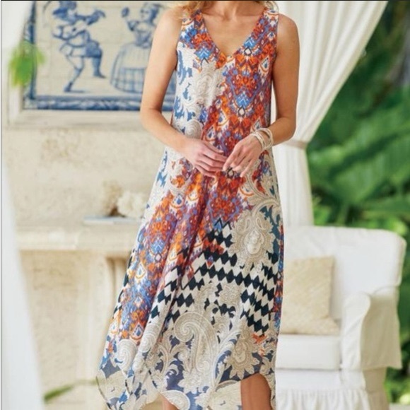 Soft Surroundings Emiliana 100% cotton asymmetrical hem midi dress size XL - Picture 1 of 11